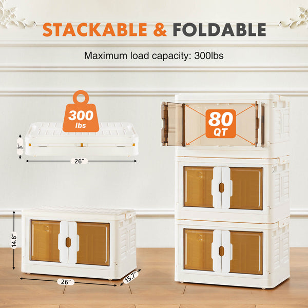 CONCETTA Stackable Plastic Storage Bins with Lids -Foldable Storage Boxes with Doors & Wheels, Portable and Lockable Organizer Boxes for Living Room, Bedroom
