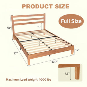 Wood Bed Frame with Headboard, Walnut Finish, Sturdy Slat Support, Ideal for Bedroom and Guest Room