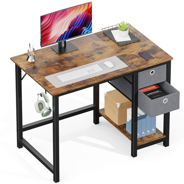 CONCETTA Computer Desk -40/47/55 inch Desk Study Desk with 2 Drawer Storage Shelf Headphone Hook for Bedroom, Game Room, Office, Living Room