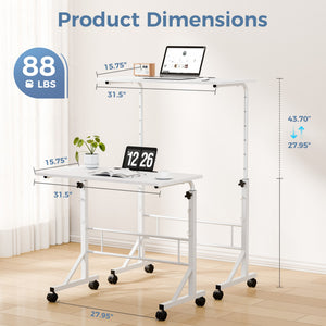 CONCETTA Adjustable Height Mobile Standing Desk with Wheels, 16"x31.5" Small Rolling Computer Desk for Home Office