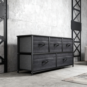 CONCETTA 5 Fabric Dresser with 5 Storage Drawers, TV Stand with Wooden Top Metal Frame for Clothes, Living Room, Hallway, Entryway