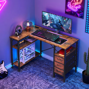 47"L Shaped Computer Desk with 3 Drawers, Power Outlets, USB Ports, and Monitor Stand, Corner Gaming Desk for Home Office