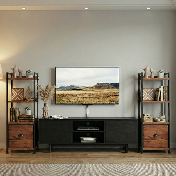 CONCETTA  Bookshelf with Drawer, Tall Narrow Bookcase with Shelves, Wood and Metal Storage Organizer for Bedroom, Living Room