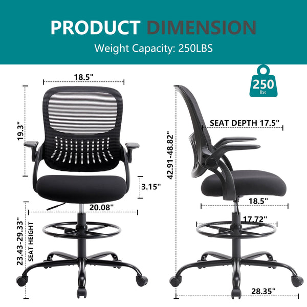 CONCETTA Office Computer Desk Chair, Ergonomic Chair with Flip-up Armrests and Lumbar Support, Height Adjustable, Breathable Mesh Back