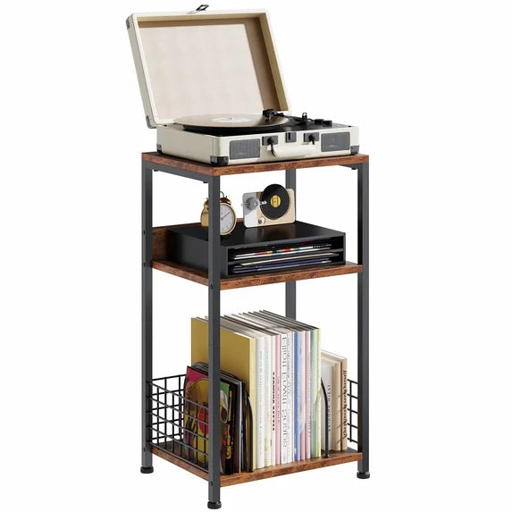 CONETTA Record Player Stand, 3 Tier Turntable Table with Vinyl Storage for up to 100 Albums, End Side Table for Living Room Bedroom