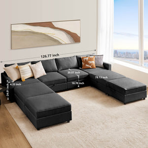 CONCETTA Convertible Sectional Sofa Couch-with Storage for Living Room, U-Shaped Modern Modular Sofa Sleeper with Reversible Chaise