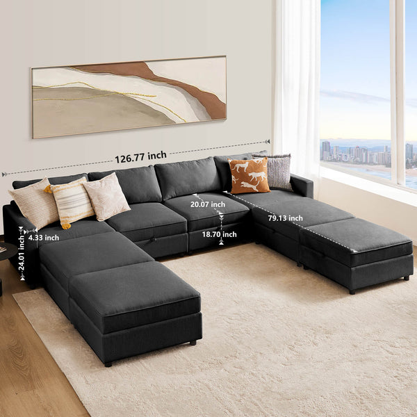CONCETTA Convertible Sectional Sofa Couch-with Storage for Living Room, U-Shaped Modern Modular Sofa Sleeper with Reversible Chaise