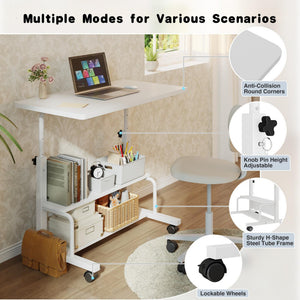 CONCETTA 31.5'' Adjustable Height Rolling Computer Desk with Storage Shelves, Portable Mobile Desk for Small Spaces Home Office