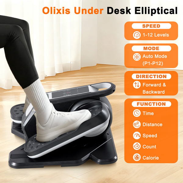 CONCETTA Under Desk Elliptical, Electric Seated Pedal Exerciser, with Display Monitor, Remote Control and LCD Display Monitor, Portable Leg Elliptical Machine for Home, Black