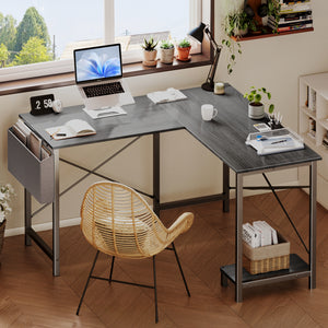 CONCETTA 49in Reversible L Shaped Computer Desk with Storage, Coner Desk with Wooden Desktop, CPU Stand and Side Bag for Home Office & Gaming
