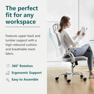 CONCETTA Ergonomic office chair - high back with wheels, adjustable headrest and flip-up armrests for bedroom, study, living room, office