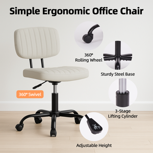 CONCETTA Ergonomic Home Office Mesh Desk Chair, Small Space, Armless Rolling Chair for Adults