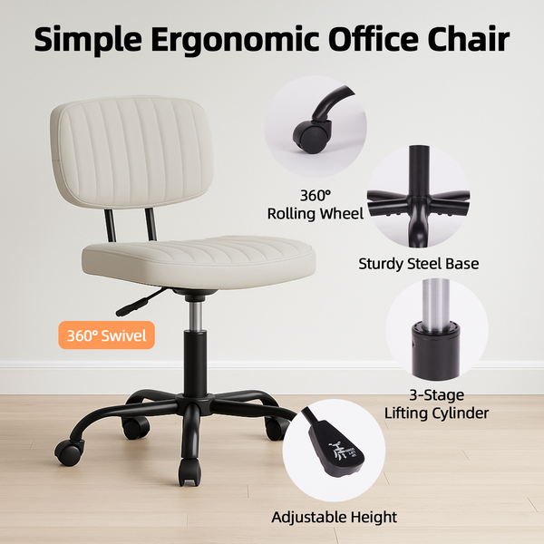 CONCETTA Ergonomic Home Office Mesh Desk Chair, Small Space, Armless Rolling Chair for Adults