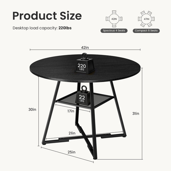 CONCETTA Round Extendable Dining Table for 4-8 People, Space-Saving Wood Kitchen Table with Pedestal Base & Storage Shelf, Modern Expandable Oval Dining Table for Home & Apartment