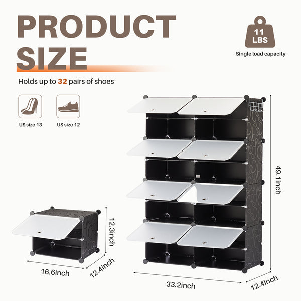 CONCETTA Shoe Rack, 24 Pair Plastic Shelves Storage Organizer for Closet Hallway Bedroom Entryway