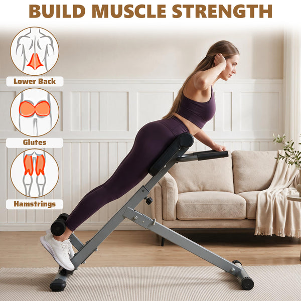 CONCETTA Roman Chair Hyperextension Bench, Adjustable Back Extension Machine with Foldable Design, Heavy Duty Frame for Glutes, Hamstrings & Core Workout