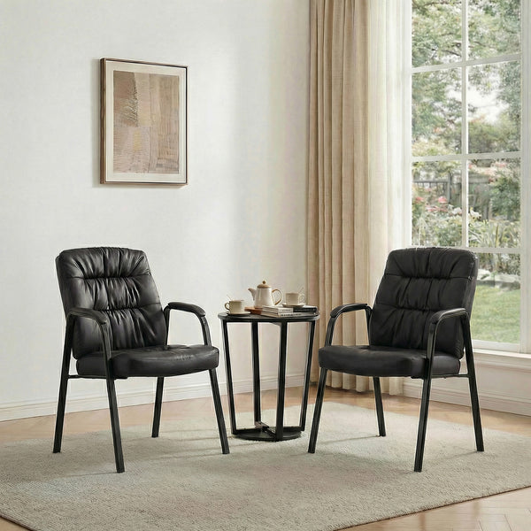 CONCETTA Big and Tall Guest Chair, Tufted Leather Heavy Duty Reception Chair with Padded Arms, for Office, Home, and Bedroom, Black, Brown
