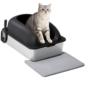 CONCETTA 24in Stainless Steel Cat Litter Box with Lid, Large Cat Litter Box for Cats, High Wall Sides, Anti-Urine Leakage, Easy Cleaning, Scoop and Mat Included