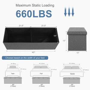43 Inches Storage Ottoman Bench, Foldable Ottoman Foot Rest, End of Bed Bench, Storage Chest, Load up to 660 lb, for Living Room, Bedroom, Entryway