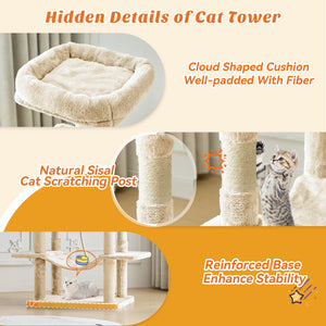 CONCETTA 66in Multi Level Cat Tree Tower,Cat Scratching Posts with Large Top Perch and Hammock, Beige