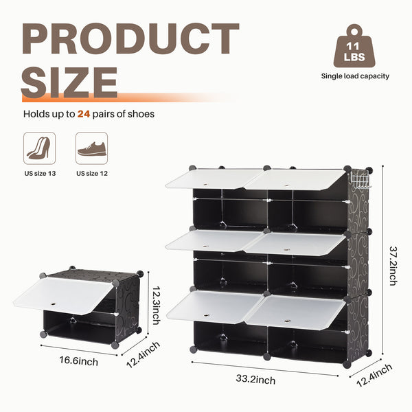 CONCETTA Shoe Rack, 24 Pair Plastic Shelves Storage Organizer for Closet Hallway Bedroom Entryway