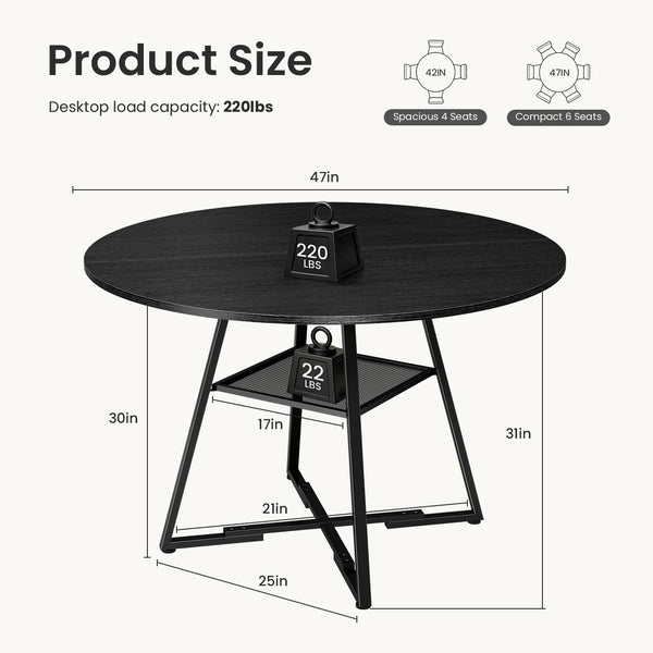 CONCETTA Round Extendable Dining Table for 4-8 People, Space-Saving Wood Kitchen Table with Pedestal Base & Storage Shelf, Modern Expandable Oval Dining Table for Home & Apartment
