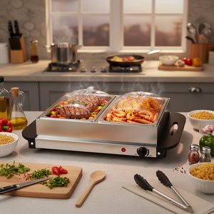 Electric Warming Tray with Temperature Control, Buffet Server & Chafing Dish for Parties, Holidays, Catering, Dishwasher Safe