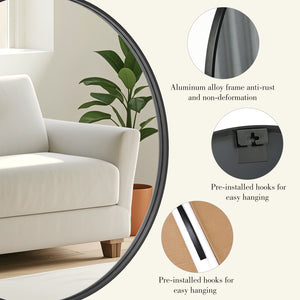 CONCETTA 28-Inch Round Wall-Mounted Mirror, Made Of High-Quality Aluminum, With a Clear And Bright Mirror Surface, Equipped With a Convenient Hook