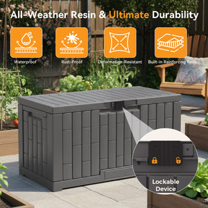 CONCETTA 60-Gallon Waterproof Deck Box, UV-Resistant Resin Outdoor Storage, Lockable Wide-Opening Lid, Garden Patio Storage Bench