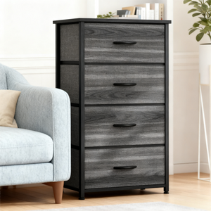 CONCETTA 4 Drawer Dresser, Wide Chest Drawers Nightstand Storage Tower Storage Fabric Dresser With Wood Top for Living Room, Bedroom, Closet