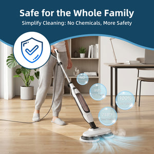 CONCETTA Hard Floor Steam Mop with Dual Cleaning Heads, 3 Steam Modes, LED Headlights