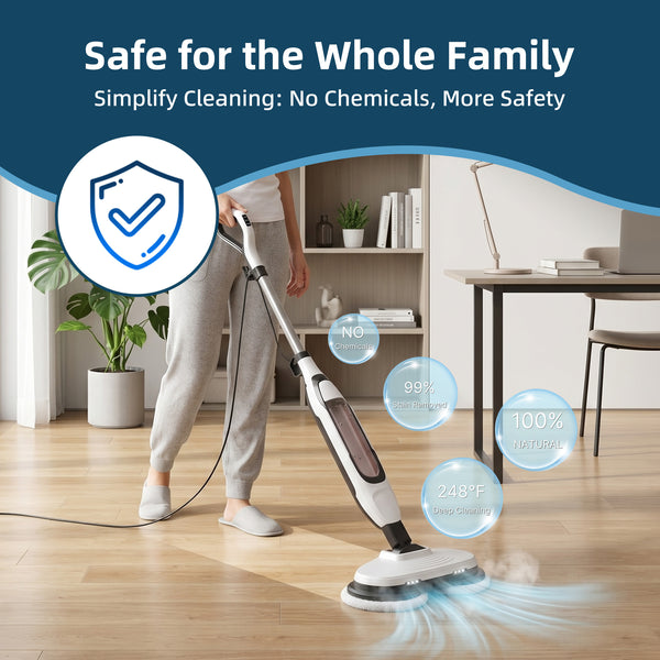 CONCETTA Hard Floor Steam Mop with Dual Cleaning Heads, 3 Steam Modes, LED Headlights