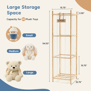 CONCETTA Toy Storage Organizer, Wooden Toy Holder Cage - Holds 40+ Plush Toys, Sturdy Wood & Steel Screw Construction for Toddler Room, Playroom, Bedroom, White