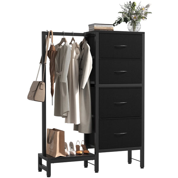 CONCETTA 4 Drawers Dresser with Hanging Rack, 44-inch Tall Reversible Fabric Chest, Bedroom Storage Tower