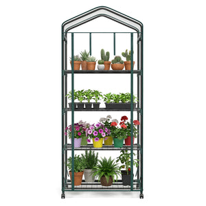 CONCETTA 4-Tier Mini & Portable Greenhouse with Wheels, Rust-Resistant Steel Frame, PVC Cover for Indoor or Outdoor Gardening