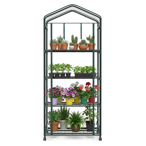 CONCETTA 4-Tier Mini & Portable Greenhouse with Wheels, Rust-Resistant Steel Frame, PVC Cover for Indoor or Outdoor Gardening