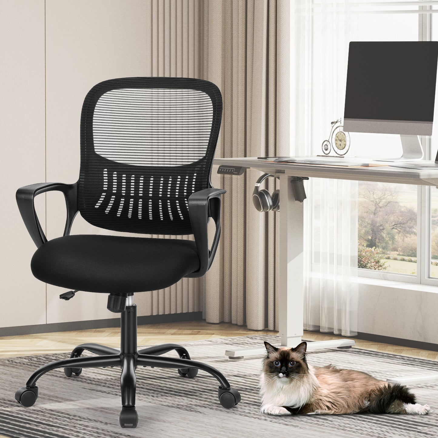 CONCETTA Ergonomic Office Home Desk Mesh Fixed Armrest