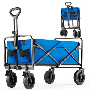 CONCETTA Collapsible Foldable Wagon Cart-with All-Terrain Wheels, Heavy Duty Utility Grocery Wagon with Drink Holders for Shopping Sports Camping
