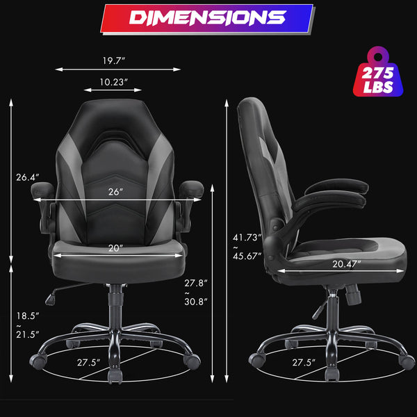 CONCETTA Ergonomic Leather Gaming Chair-Office Desk PU Leather Chair -up Armrests, Swivel Task Chair Adjustable Height for Adults Teens Kids