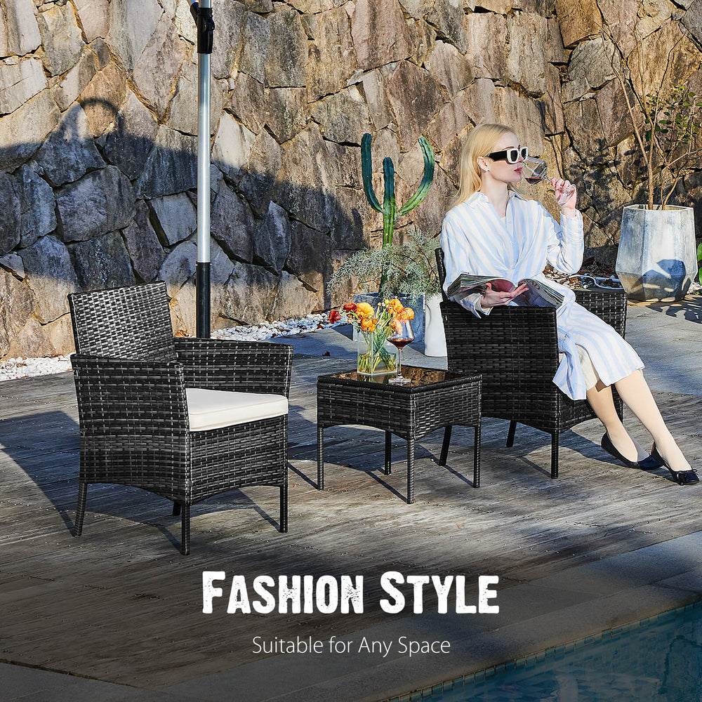 CONCETTA 3 Piece Patio Wicker Furniture Set , Patio Chair w/ Table w/ Cushions, Simple Modern Comfort