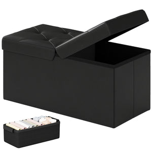 CONCETTA Foldable Storage Ottoman Bench, Large Faux Leather Footrest with Dual Flip Lid, Entryway Organizer Chest for Living Room Bedroom