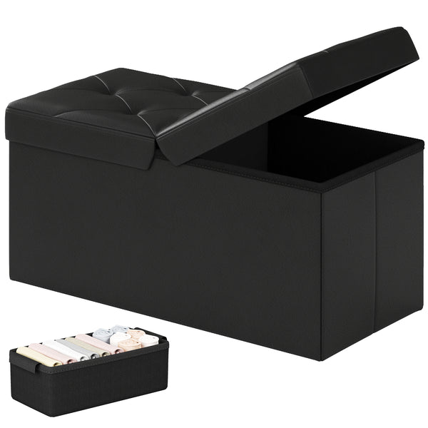 CONCETTA Foldable Storage Ottoman Bench, Large Faux Leather Footrest with Dual Flip Lid, Entryway Organizer Chest for Living Room Bedroom