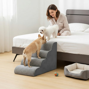 SHOUFTW Round Edge Pet Stairs Ramp, High-Density Foam Dog Cat Steps, Non-Slip Indoor Ladder for Couch, High Beds, Car, Gray