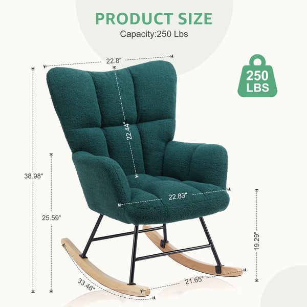 CONCETTA  Rocking Chair Nursery, with High Backrest, Reading Chair Modern Rocking Accent Chairs Glider Recliner for Living Room, Nursery, Bedroom