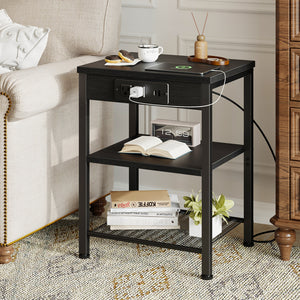 CONCETTA 3 Tier Nightstand with Charging Station, Bedside End Table for Bedroom Living Room