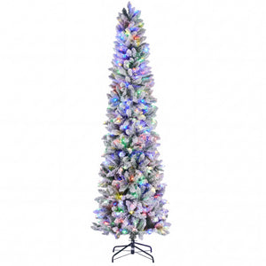 CONCETTA Flocked Pencil Christmas Tree w/Twinkling LEDs, Lighted Skinny w/Base, 150 Lights, 268 Tips, Warm White Lights