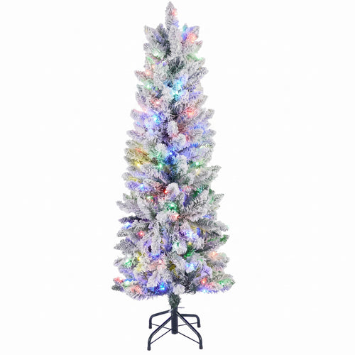 CONCETTA Flocked Pencil Christmas Tree w/Twinkling LEDs, Lighted Skinny w/Base, 150 Lights, 268 Tips, Warm White Lights