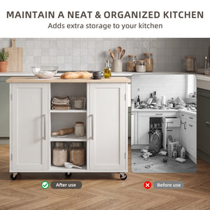 CONCETTA Wooden Kitchen Island Cart, Rolling Storage Cabinet with Racks, Open Shelves and Drawer