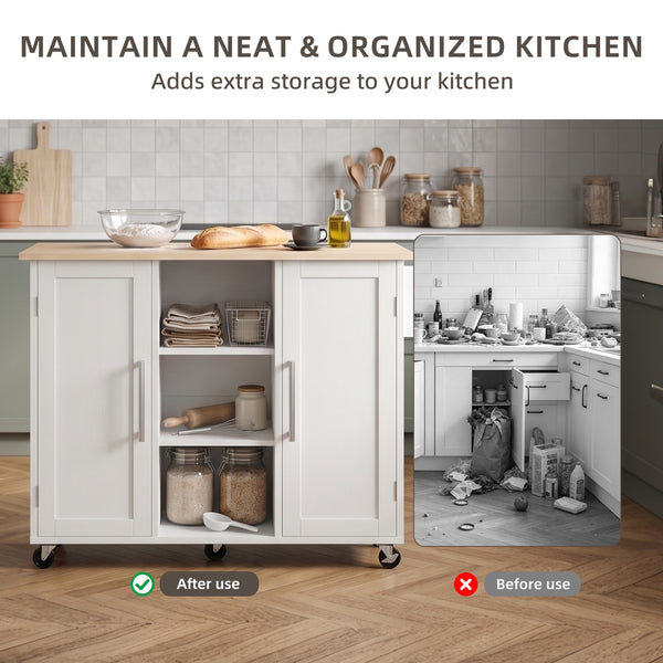 CONCETTA Wooden Kitchen Island Cart, Rolling Storage Cabinet with Racks, Open Shelves and Drawer