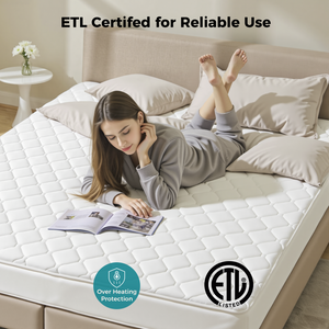 Heated Mattress Pads, ETL Certificated Heating Electric Bed Warmer with 12 Heat Settings, Machine Washable, Over-Heat Protection, White